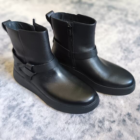 FitFlop F-Mode Folded-Knot Leather Flatform Chelsea Boots Black Size 10 - Picture 4 of 11